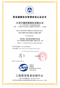 职业健康安全管理体系认证证书